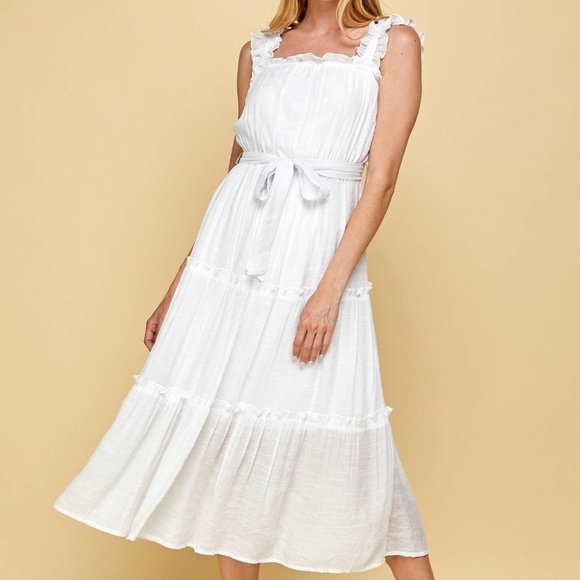 white Tiered Midi Dress - Picture 3 of 8